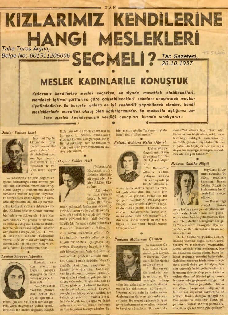 Career advice for Turkish women in 1937